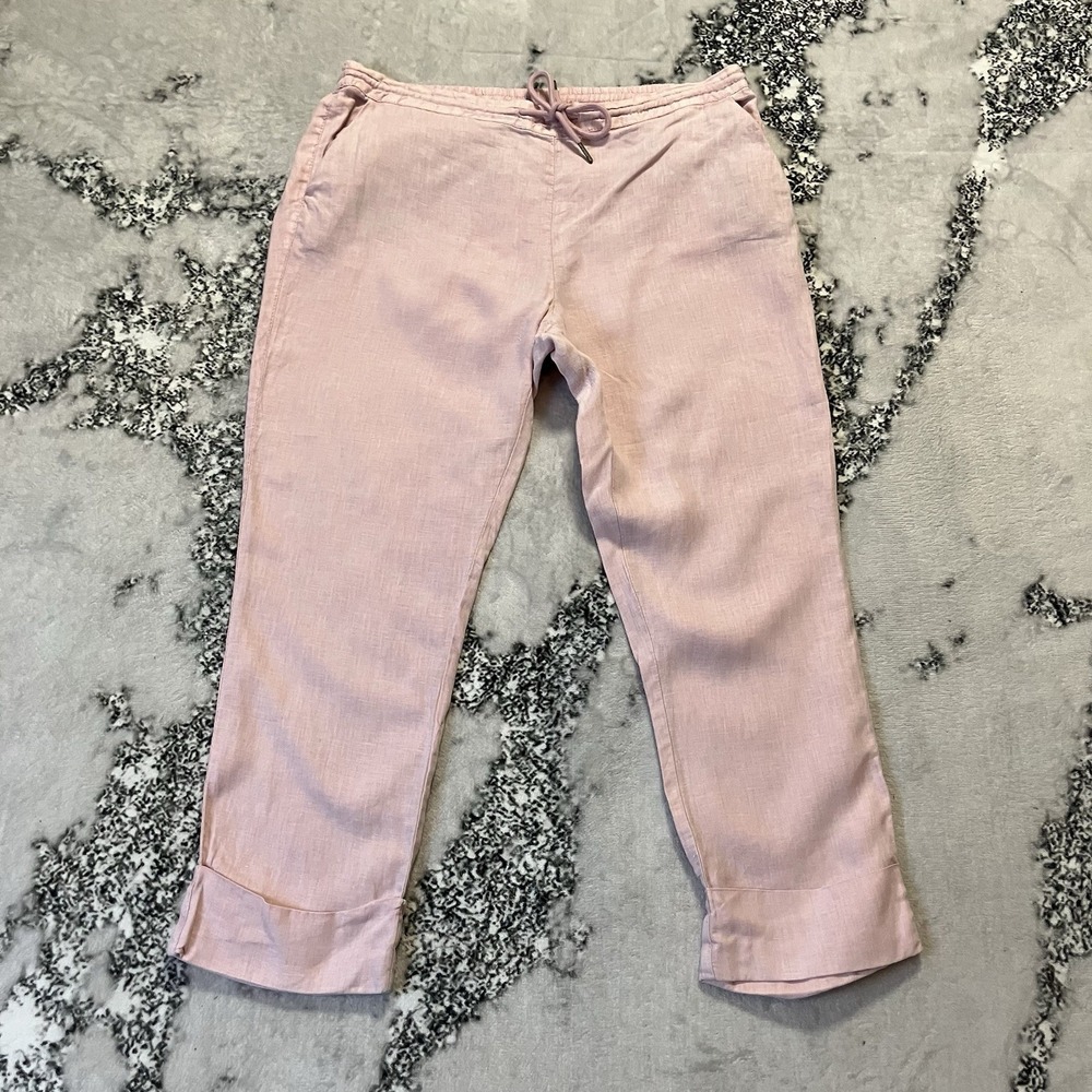 Michael Stars Pants Womens Pink Drawstring Linen Cuffed Hem Mid Rise